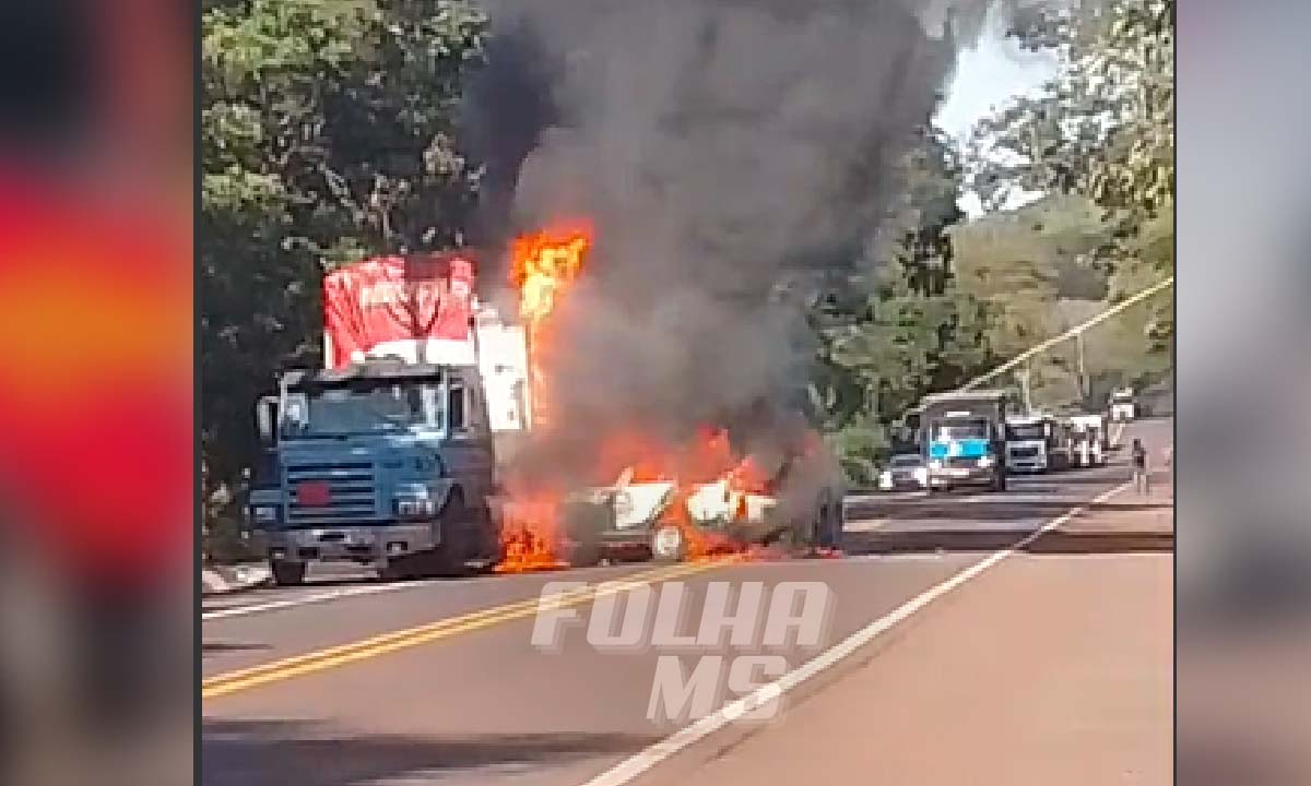 Incêndio toma conta de veículos após acidente com mortes na BR-262 