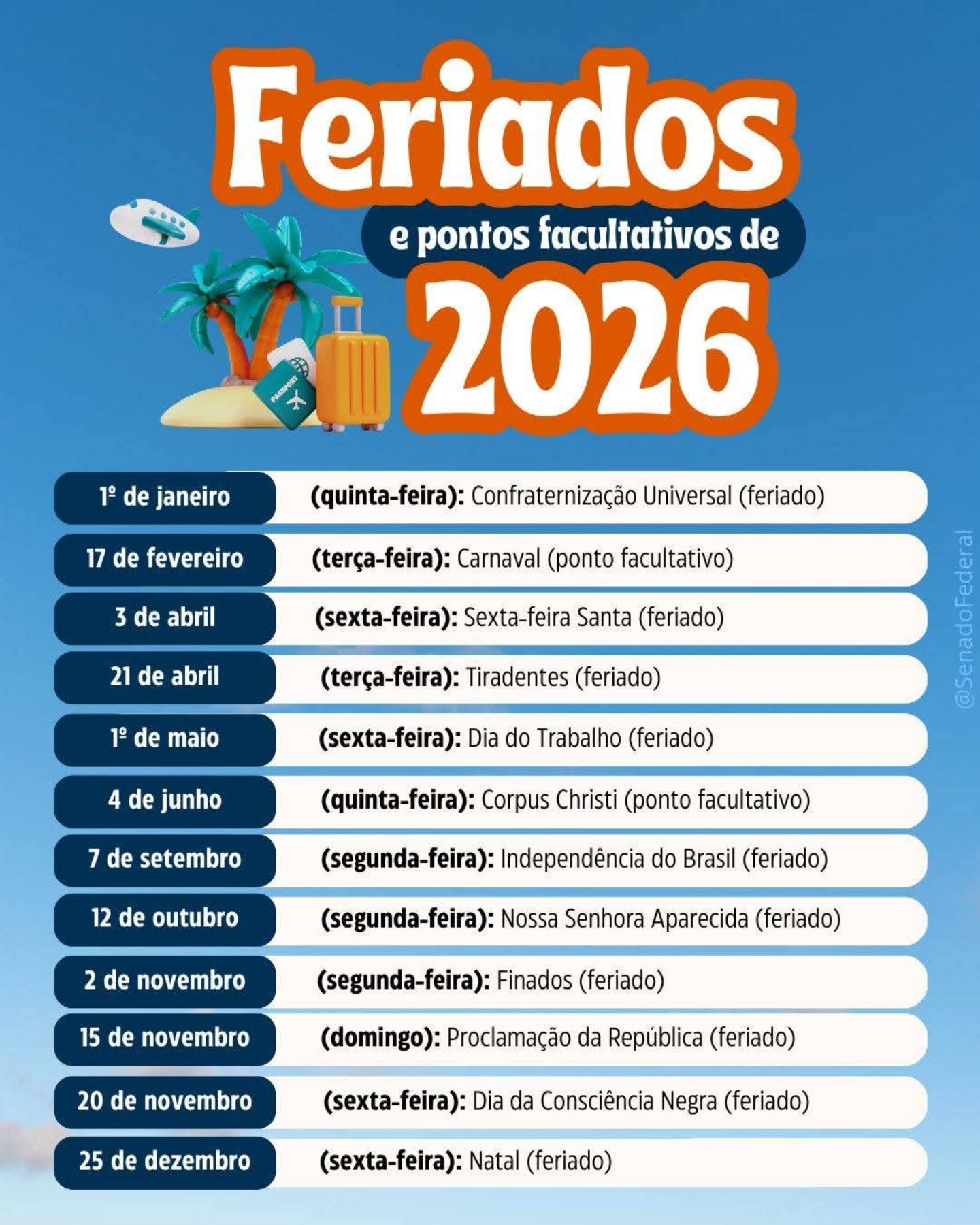 Os Feriado do ano de 2026