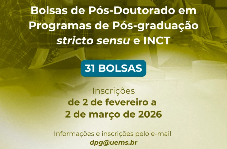 UEMS abre inscrições para 31 bolsas de pós-doutorado com valor mensal de R$ 5,2 mil